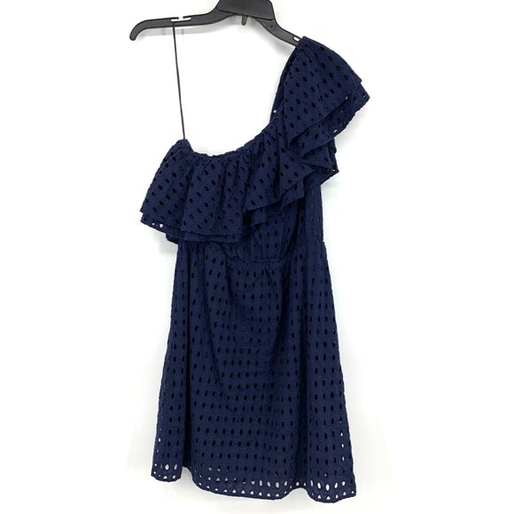 Chelsea & Theodore Dress Blue Eyelet One Shoulder Ruffle Mini - Picture 1 of 9